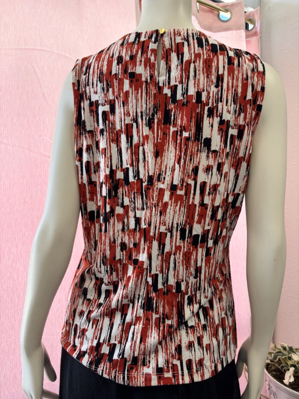 Calvin Klein Medium Abstract Print Sleeveless Shell Rust Black Ivory Career Top - Picture 2 of 4
